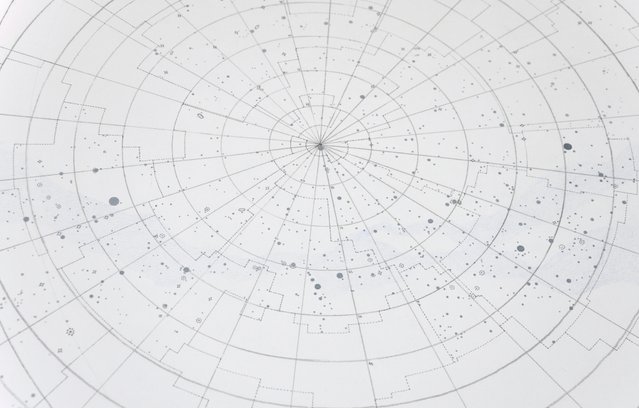 Detail of starmap made with graphite and acrylic paint on paper (part of a series). Photo. 